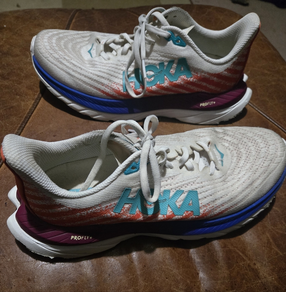 Hoka Mach 5 ProFly+ Women's White and Multicolored Shoes. Has Wear, See Pics.